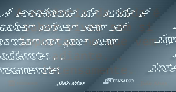 A essência da vida é saber viver sem si importar no que vem adiante... intensamente.... Frase de João Aires.