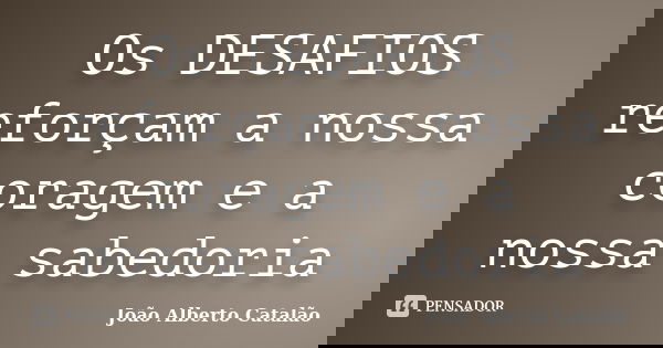 Os DESAFIOS reforçam a nossa coragem e a nossa sabedoria... Frase de João Alberto Catalão.