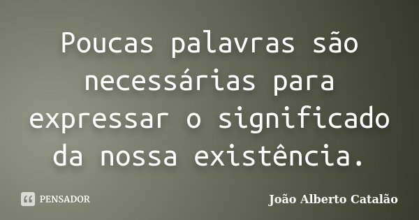 Poucas palavras são necessárias para expressar o significado da nossa existência.... Frase de João Alberto Catalão.