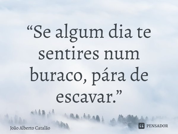 ⁠“Se algum dia te sentires num buraco, pára de escavar.”... Frase de João Alberto Catalão.