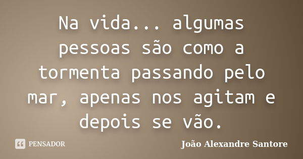 Na vida... algumas pessoas são como a tormenta passando pelo mar, apenas nos agitam e depois se vão.... Frase de João Alexandre Santore.