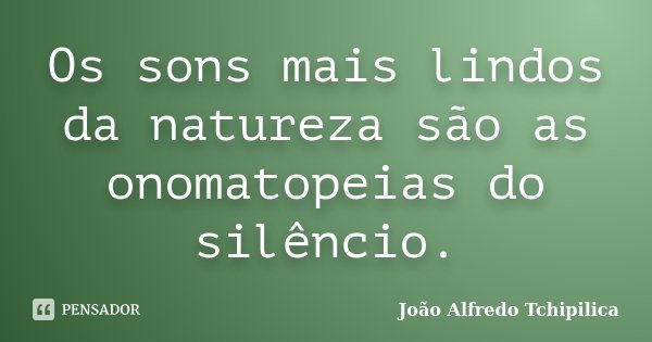 Os sons mais lindos da natureza são as onomatopeias do silêncio.... Frase de João Alfredo Tchipilica.