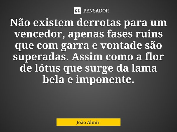 ⁠Não existem derrotas para um vencedor, apenas fases ruins que com garra e vontade são superadas. Assim como a flor de lótus que surge da lama bela e imponente.... Frase de João Almir.