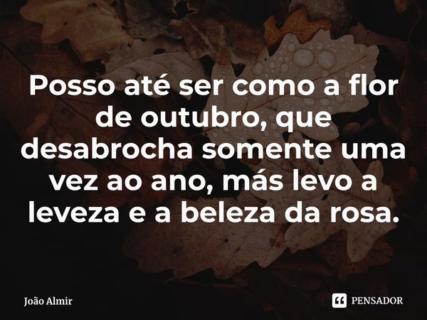 ⁠Posso até ser como a flor de outubro, que desabrocha somente uma vez ao ano, más levo a leveza e a beleza da rosa.... Frase de João Almir.