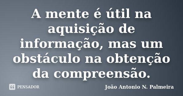 A mente é útil na aquisição de informação, mas um obstáculo na obtenção da compreensão.... Frase de João Antonio N. Palmeira.