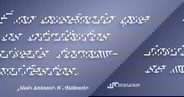 É na ausência que os atributos invisíveis tornam-se manifestos.... Frase de João Antonio N. Palmeira.