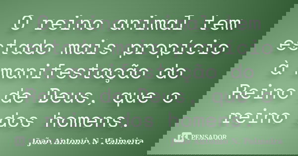 O reino animal tem estado mais propício à manifestação do Reino de Deus, que o reino dos homens.... Frase de João Antonio N. Palmeira.