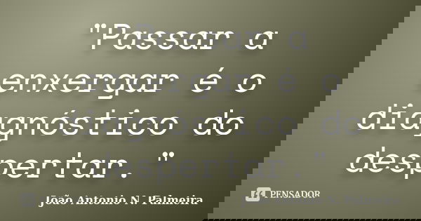 "Passar a enxergar é o diagnóstico do despertar."... Frase de João Antonio N. Palmeira.