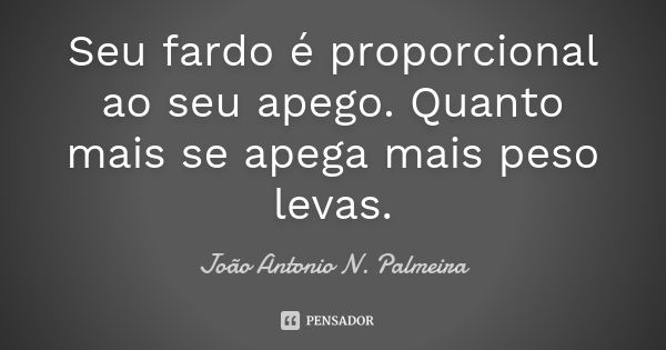 Seu fardo é proporcional ao seu apego. Quanto mais se apega mais peso levas.... Frase de João Antonio N. Palmeira.