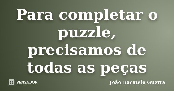 Para completar o puzzle, precisamos de todas as peças... Frase de João Bacatelo Guerra.