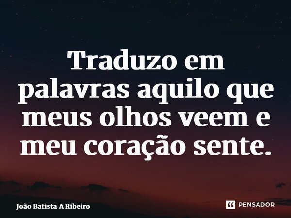 Traduzo em palavras aquilo que meus olhos veem e meu coração sente.... Frase de Joao Batista A Ribeiro.