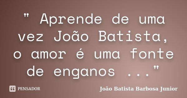 " Aprende de uma vez João Batista, o amor é uma fonte de enganos ..."... Frase de João Batista Barbosa Junior.