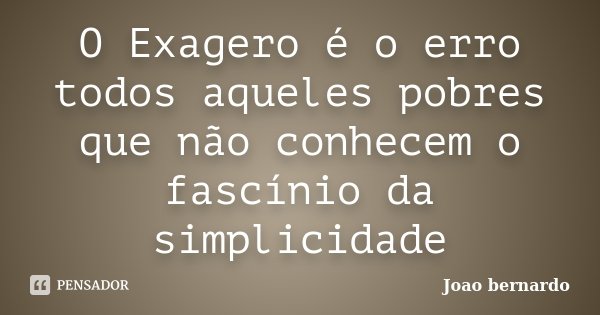 O Exagero é o erro todos aqueles pobres que não conhecem o fascínio da simplicidade... Frase de João Bernardo.
