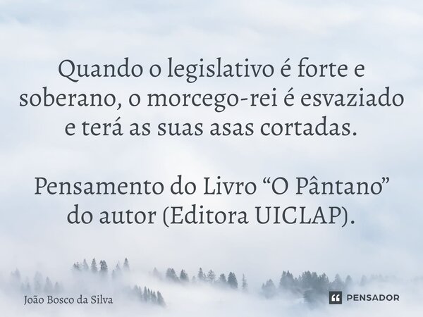 ⁠Quando o legislativo é forte e soberano, o morcego-rei é esvaziado e terá as suas asas cortadas. Pensamento do Livro “O Pântano” do autor (Editora UICLAP).... Frase de João Bosco da Silva.