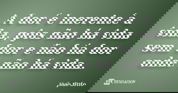 A dor é inerente à vida, pois não há vida sem dor e não há dor onde não há vida.... Frase de João Brito.