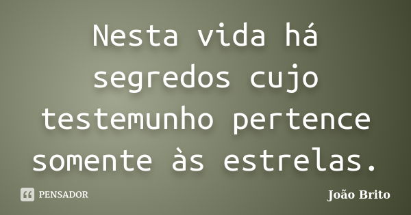 Nesta vida há segredos cujo testemunho pertence somente às estrelas.... Frase de João Brito.