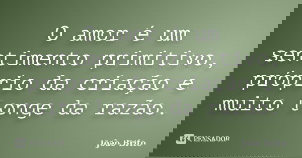 O amor é um sentimento primitivo, próprio da criação e muito longe da razão.... Frase de João Brito.