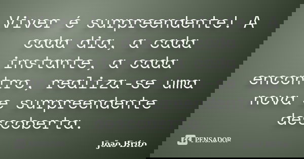 Viver é surpreendente! A cada dia, a cada instante, a cada encontro, realiza-se uma nova e surpreendente descoberta.... Frase de João Brito.