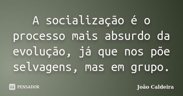 A socialização é o processo mais absurdo da evolução, já que nos põe selvagens, mas em grupo.... Frase de João Caldeira.