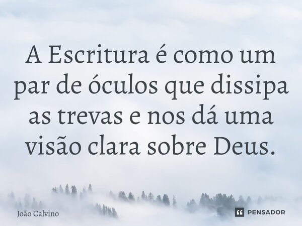 A Escritura é como um par de óculos que dissipa as trevas e nos dá uma visão clara sobre Deus.... Frase de João Calvino.