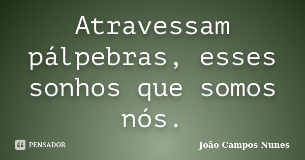 Atravessam pálpebras, esses sonhos que somos nós.... Frase de João Campos Nunes.
