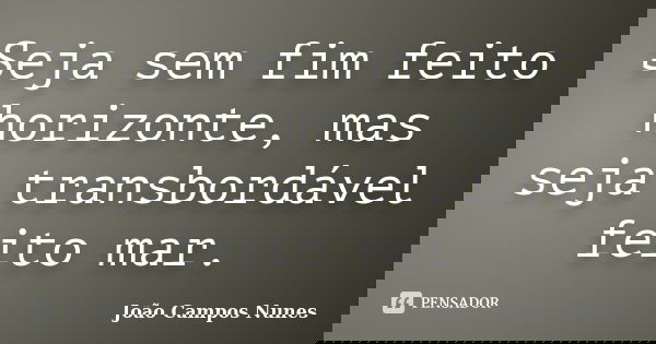 Seja sem fim feito horizonte, mas seja transbordável feito mar.... Frase de João Campos Nunes.