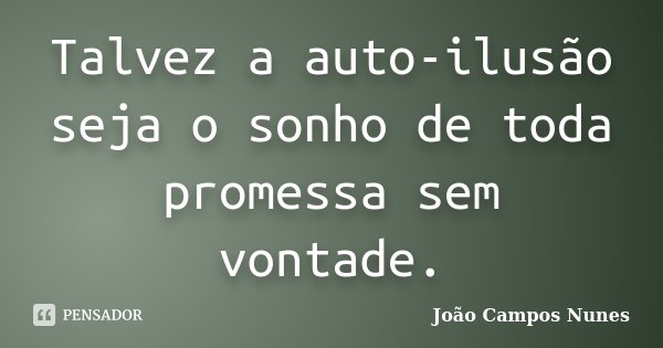 Talvez a auto-ilusão seja o sonho de toda promessa sem vontade.... Frase de João Campos Nunes.