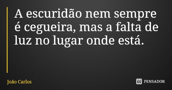 A escuridão nem sempre é cegueira, mas a falta de luz no lugar onde está.... Frase de João Carlos.