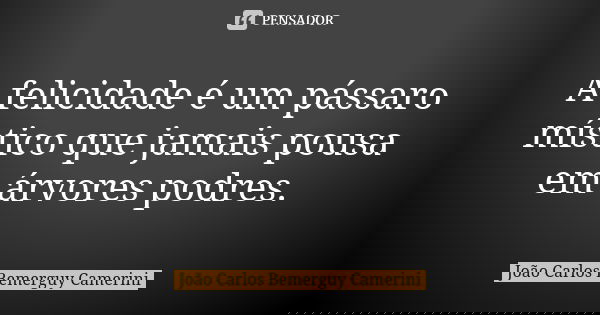 A felicidade é um pássaro místico que jamais pousa em árvores podres.... Frase de João Carlos Bemerguy Camerini.