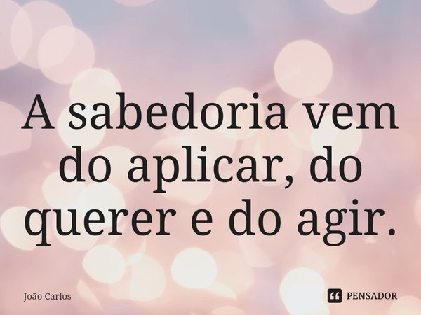 ⁠A sabedoria vem do aplicar, do querer e do agir.... Frase de Joao Carlos.