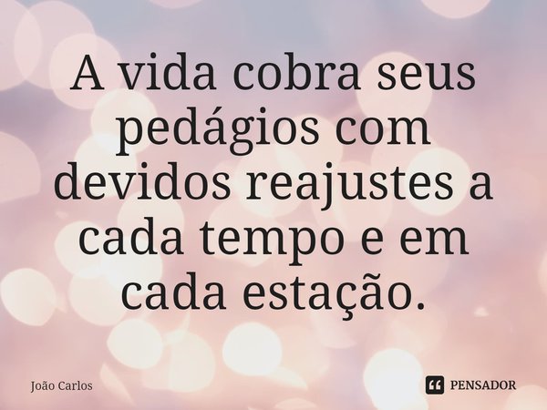 ⁠A vida cobra seus pedágios com devidos reajustes a cada tempo e em cada estação.... Frase de Joao Carlos.
