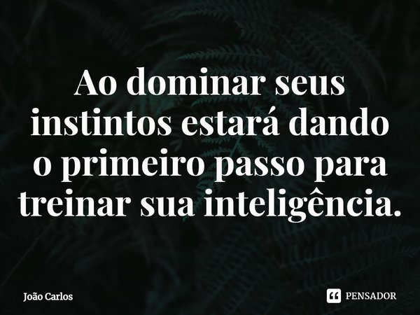 ⁠Ao dominar seus instintos estará dando o primeiro passo para treinar sua inteligência.... Frase de Joao Carlos.