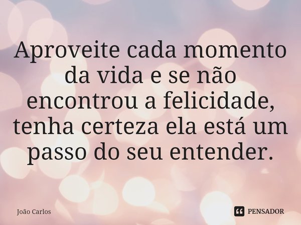 ⁠Aproveite cada momento da vida e se não encontrou a felicidade, tenha certeza ela está um passo do seu entender.... Frase de Joao Carlos.