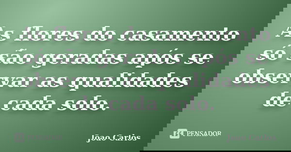 As flores do casamento só são geradas após se observar as qualidades de cada solo.... Frase de João Carlos.