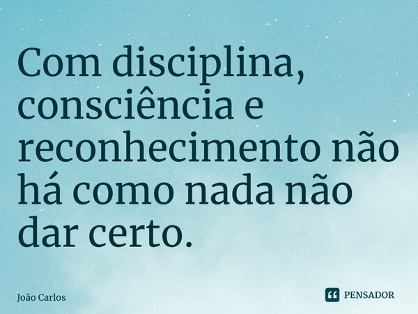 ⁠Com disciplina, consciência e reconhecimento não há como nada não dar certo.... Frase de Joao Carlos.