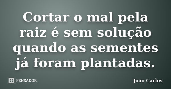 Cortar o mal pela raiz é sem solução quando as sementes já foram plantadas.... Frase de João Carlos.