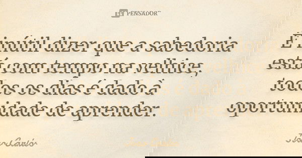 É inútil dizer que a sabedoria está com tempo na velhice, todos os dias é dado à oportunidade de aprender.... Frase de João Carlos.