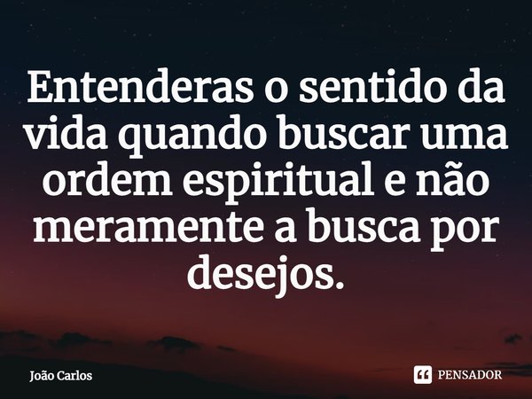 ⁠Entenderas o sentido da vida quando buscar uma ordem espiritual e não meramente a busca por desejos.... Frase de Joao Carlos.