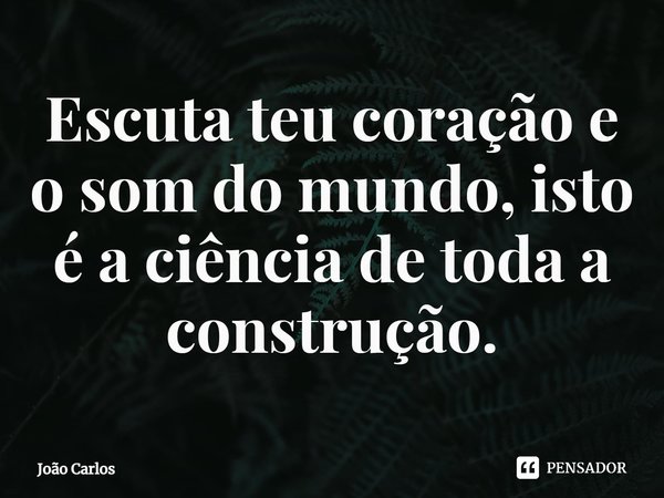 ⁠Escuta teu coração e o som do mundo, isto é a ciência de toda a construção.... Frase de Joao Carlos.