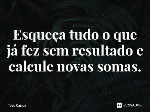 ⁠Esqueça tudo o que já fez sem resultado e calcule novas somas.... Frase de Joao Carlos.