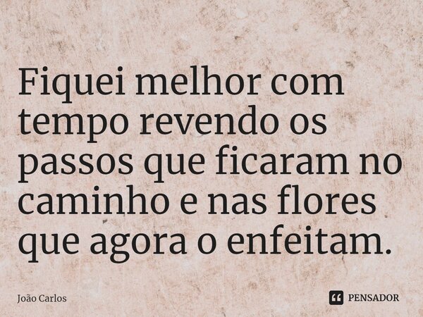 ⁠Fiquei melhor com tempo revendo os passos que ficaram no caminho e nas flores que agora o enfeitam.... Frase de Joao Carlos.