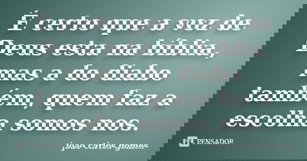 É certo que a voz de Deus esta na bíblia, mas a do diabo também, quem faz a escolha somos nos.... Frase de joao carlos gomes.
