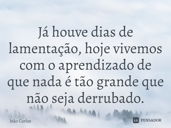 ⁠Já houve dias de lamentação, hoje vivemos com o aprendizado de que nada é tão grande que não seja derrubado.... Frase de Joao Carlos.