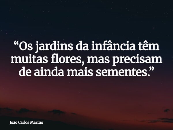 “Os jardins da infância têm muitas flores, mas precisam de ainda mais sementes.”... Frase de João Carlos Marrão.