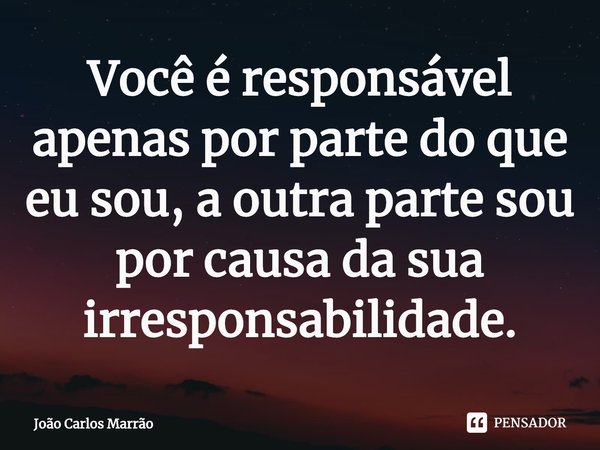 ⁠Você é responsável apenas por parte do que eu sou, a outra parte sou por causa da sua irresponsabilidade.... Frase de João Carlos Marrão.