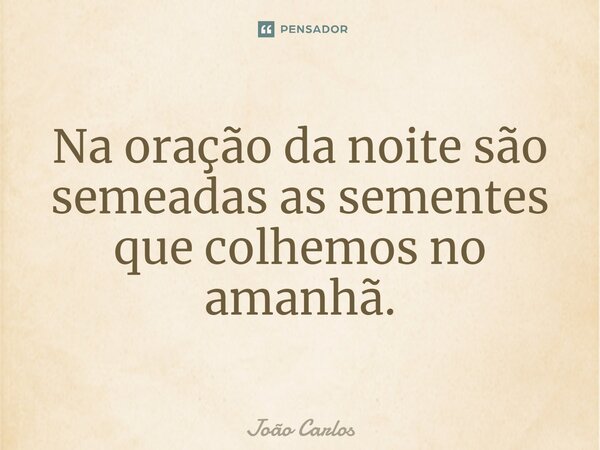 ⁠Na oração da noite são semeadas as sementes que colhemos no amanhã.... Frase de Joao Carlos.