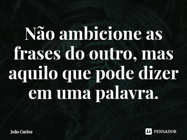 ⁠Não ambicione as frases do outro, mas aquilo que pode dizer em uma palavra.... Frase de Joao Carlos.