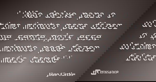 ''Não deixe para o ultimo minuto para dizer o que sente,pois esse ultimo minuto pode fazer falta mais tarde''... Frase de João carlos.