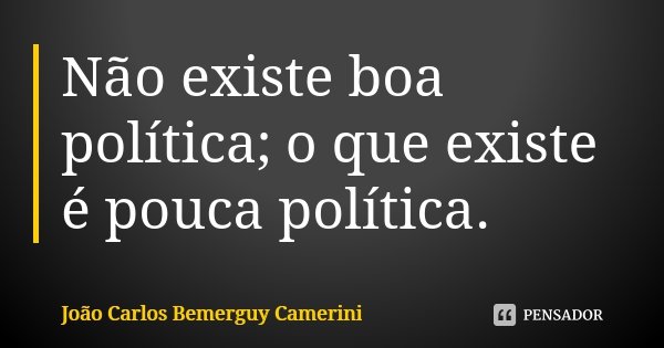 Não existe boa política; o que existe é pouca política.... Frase de João Carlos Bemerguy Camerini.