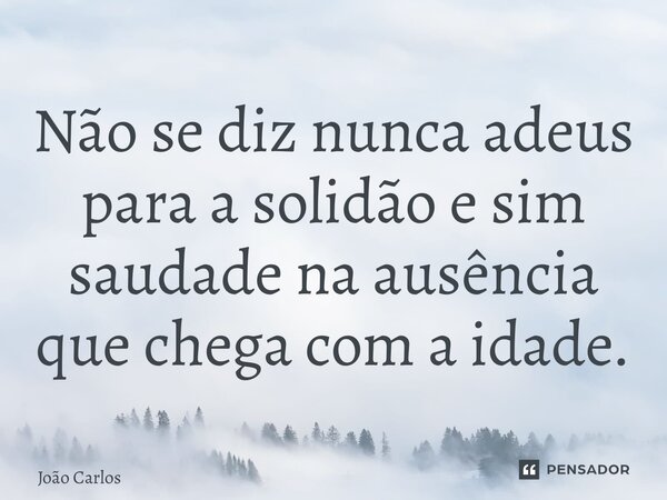 ⁠Não se diz nunca adeus para a solidão e sim saudade na ausência que chega com a idade.... Frase de Joao Carlos.